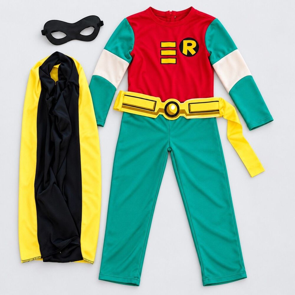 Teen Titans Go Robin Child Costume Small 4 6 Jumpsuit Cape Belt Mask Halloween